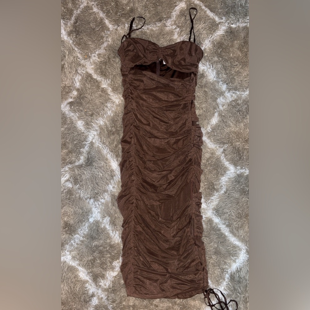 Oh Polly brown midi cut out dress